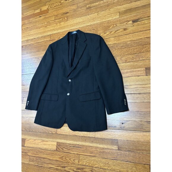 Stafford Mens Blazer Jacket Sz 40R 2 Button Sport Coat Black Solid Metal Buttons - Picture 2 of 8